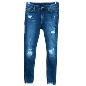 Silver Jeans Co Bleecker Skinny W27 L29 Distressed Raw Hem Stretch Dark Wash
